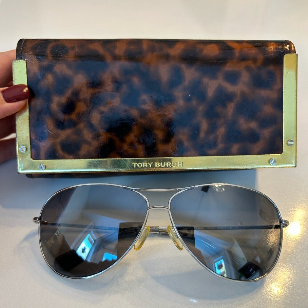 Tori Burch Silver TY6006 Aviator Sunglasses